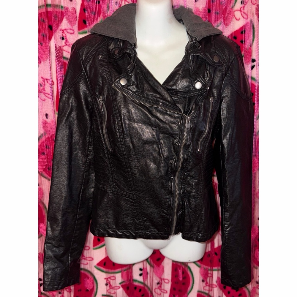 🖤 Free People Faux Leather Moto Jacket with Detachable Hood